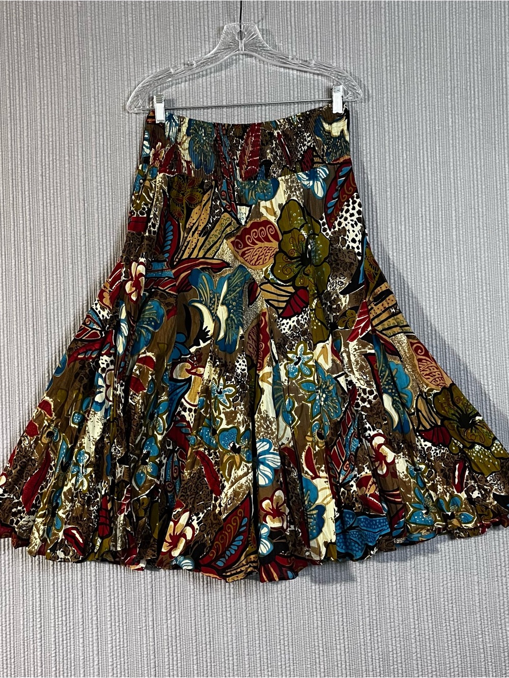 Dressbarn Smocked Waist Boho Circle Skirt Midi Womens M